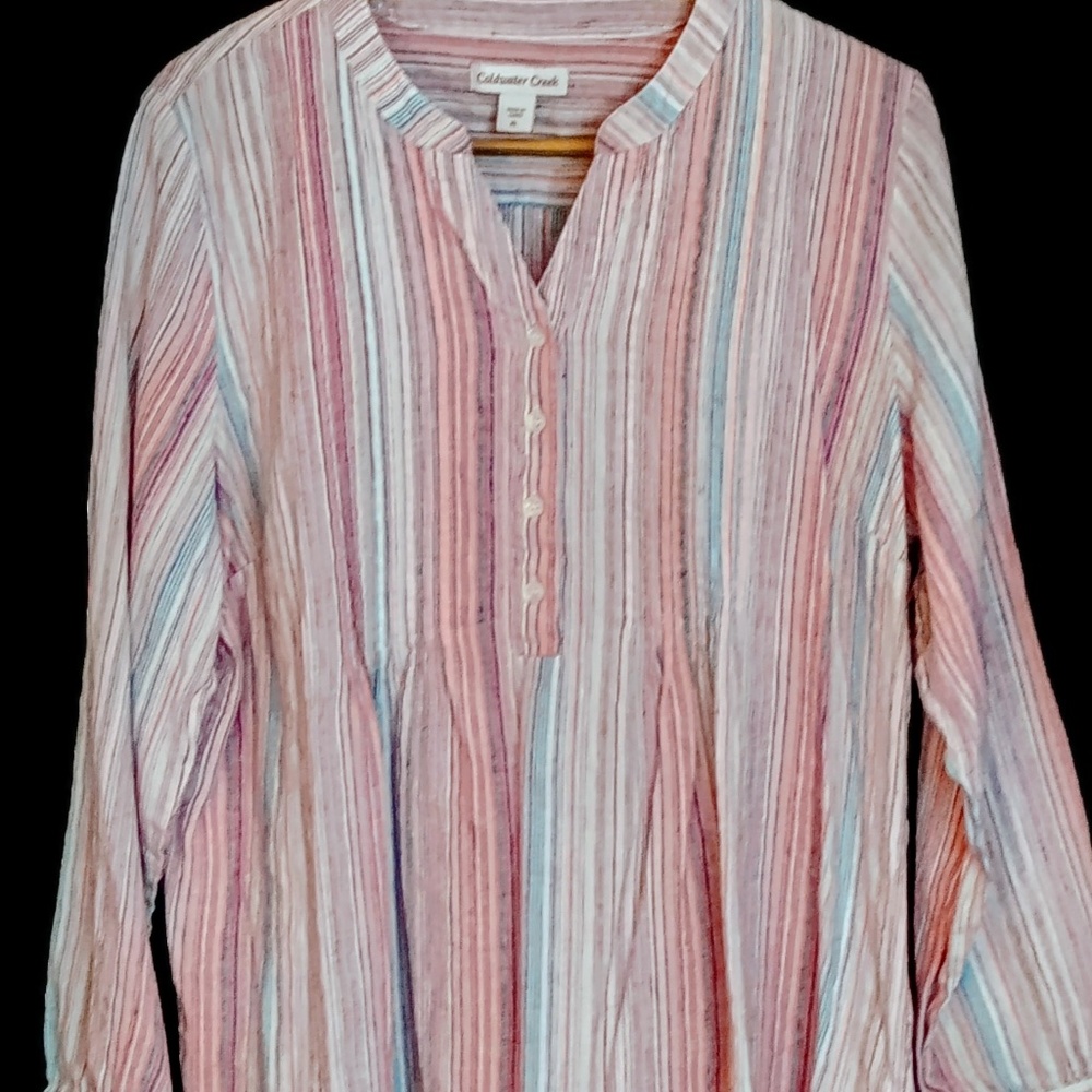 Coldwater Creek W XL V-Neck Tunic/Blouse, LS, Multi Stripe.